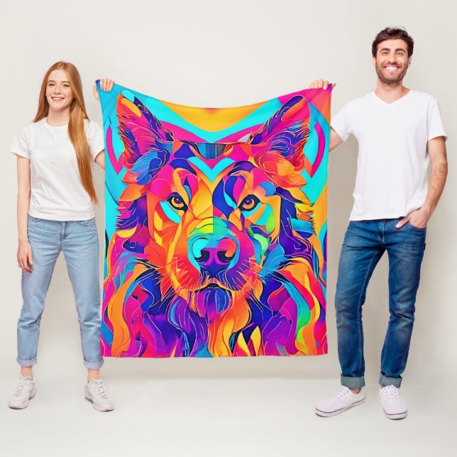 Psychedelic Wolf Majesty Fleece Blanket (In Situ)