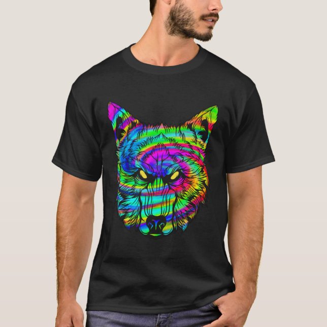 Psychedelic Wolf  Wolves Hallucinations Trance T-Shirt (Front)
