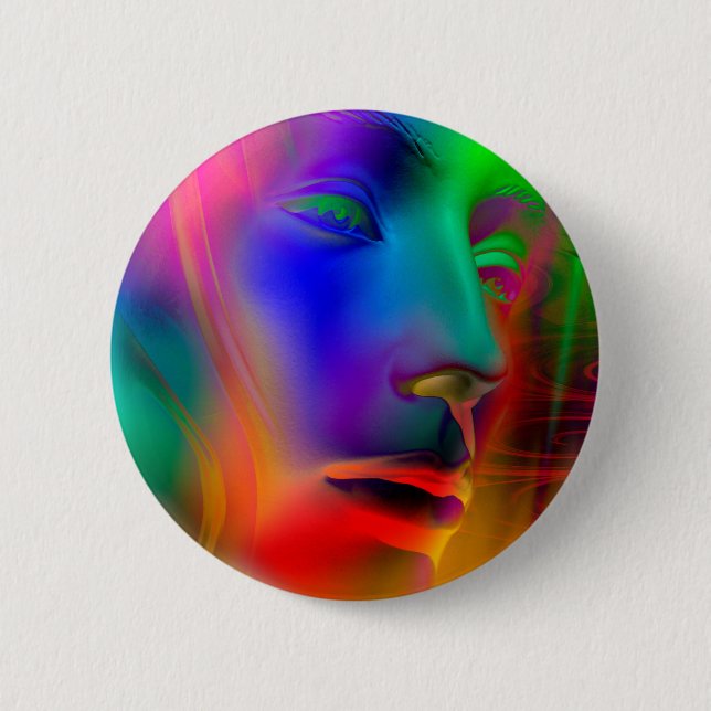 Psychedelic Woman Face 6 Cm Round Badge (Front)