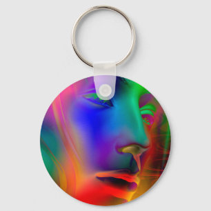Psychedelic Woman Face Key Ring