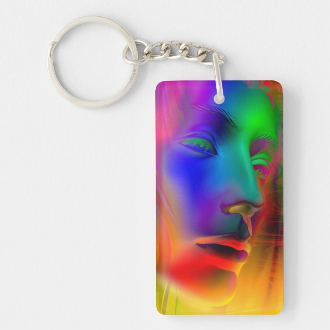 Psychedelic Woman Face Key Ring (Front)