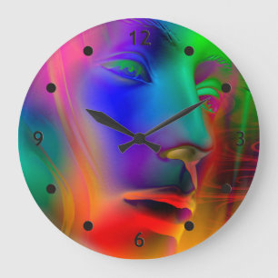 Psychedelic Woman Face Large Clock