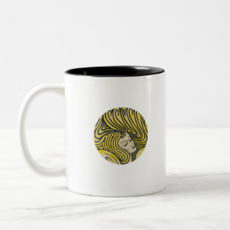 Psychedelic woman in colours vintage line art Two-Tone coffee mug