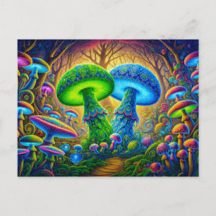 Psychedelic Wonderland Mystical Mushroom Fantasy Postcard