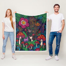 Psychedelic woodland fleece blanket
