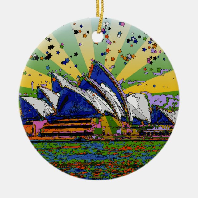 Psychedelic World: Sydney Australia Skyline A2 Ceramic Tree Decoration (Front)