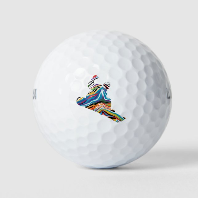 Psychedelic-Zebra-Snowboarder Golf Balls (Front)