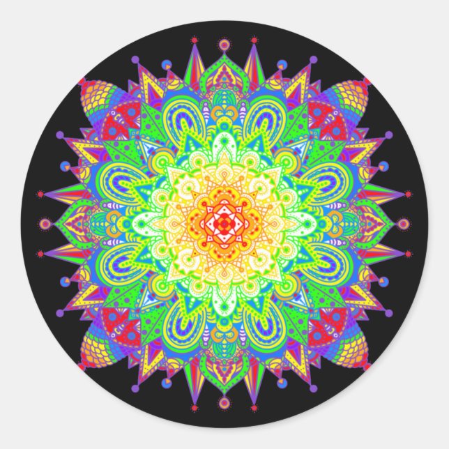 Psychedelic Zen Mandala Abstract Art  Classic Roun Round Sticker (Front)