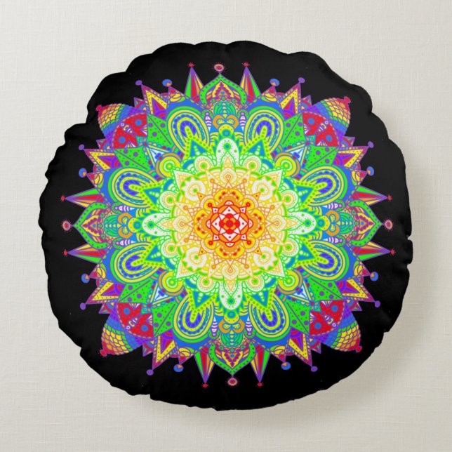 Psychedelic Zen Mandala Abstract Art  Round Cushion (Front)