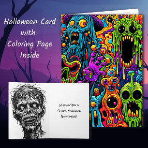 Psychedelic Zombies Halloween and Colouring Page Card