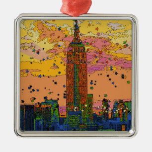 Psychedlic NYC: Empire State Building #1 Metal Tree Decoration