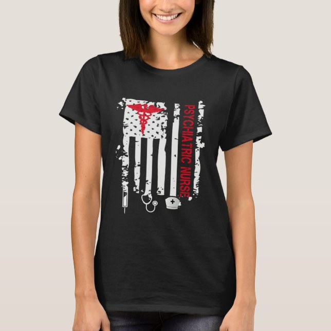Psychiatric Nurse American Flag RN Mental Health P T-Shirt (Front)