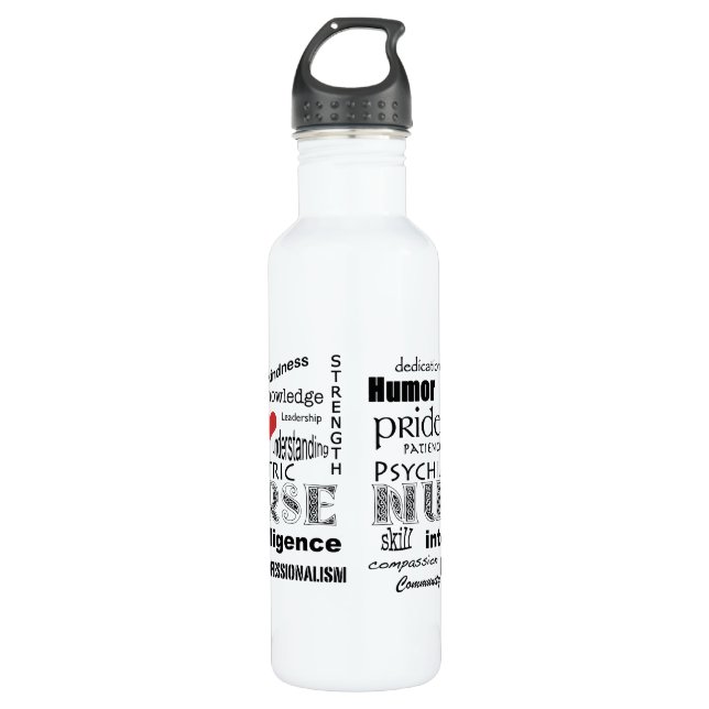 Psychiatric Nurse-Attributes/Red Heart 710 Ml Water Bottle (Front)