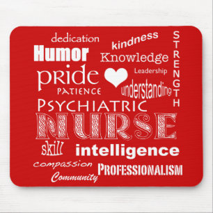Psychiatric Nurse-Word Cloud/Deep Red Mouse Pad