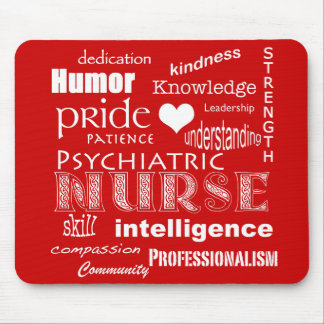Psychiatric Nurse-Word Cloud/Deep Red Mouse Pad