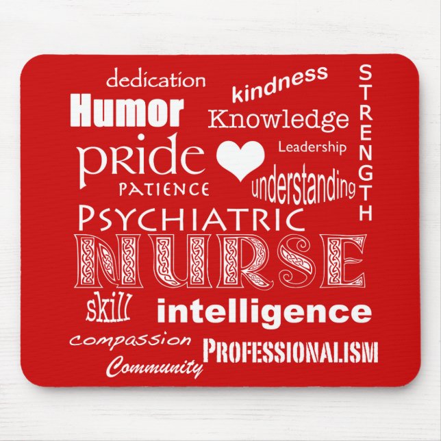 Psychiatric Nurse-Word Cloud/Deep Red Mouse Pad (Front)