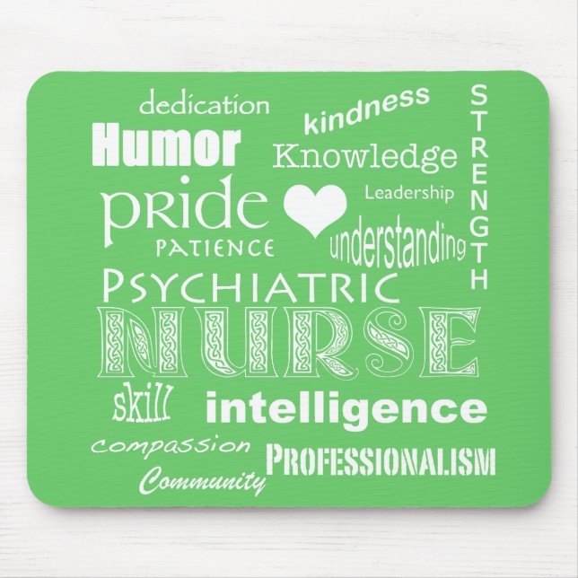Psychiatric Nurse-Word Cloud/Lime Green Mouse Pad (Front)
