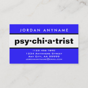 Psychiatrist Bold Blue and White Business Card
