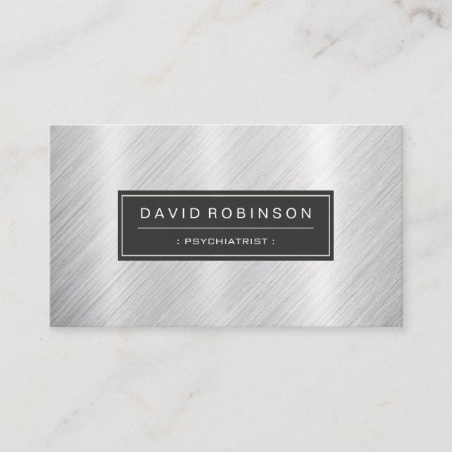 Psychiatrist - Modern Brushed Metal Look Business Card (Front)