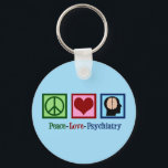 Psychiatrist Peace Love Psychiatry Key Ring<br><div class="desc">Peace Love Psychiatry. A cute psychiatrist Christmas gift featuring a peace sign,  heart,  and human brain. A pretty present for a psychiatric nurse that works with mental health patients in a mental hospital ward.</div>