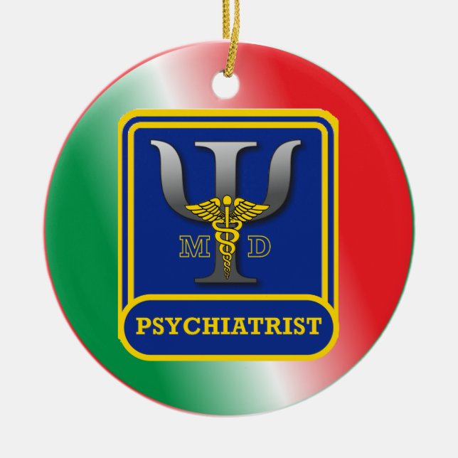 Psychiatrist Shield Custom Ceramic Tree Decoration (Front)