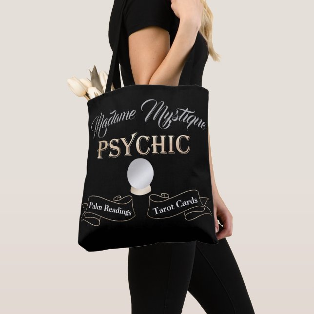 Psychic Crystal Ball Gold and Black Tote Bag (Close Up)