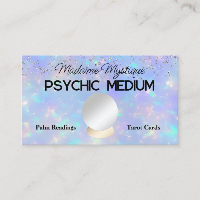 Psychic Crystal Ball on Opal Stone and Glitter Business Card (Front)