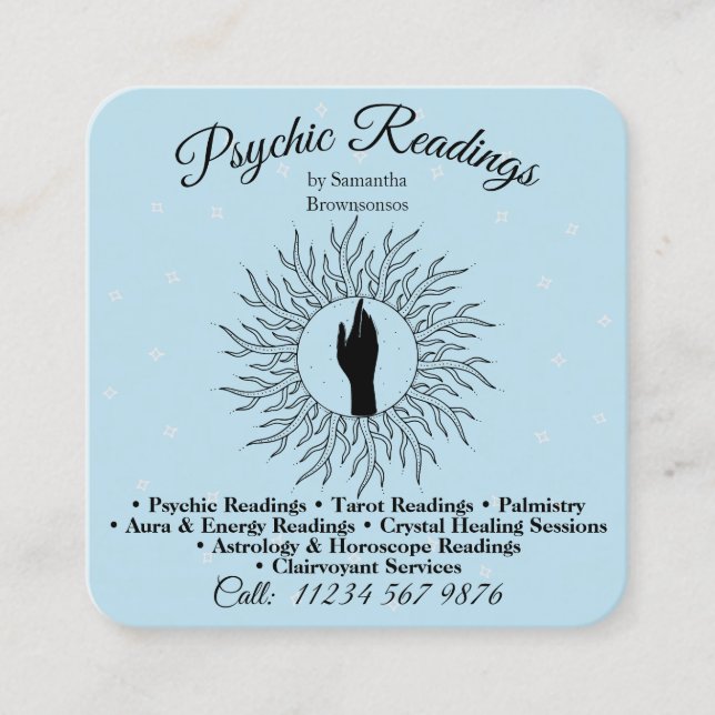 Psychic Medium Blue Massage Energy Healing Square Business Card (Front)