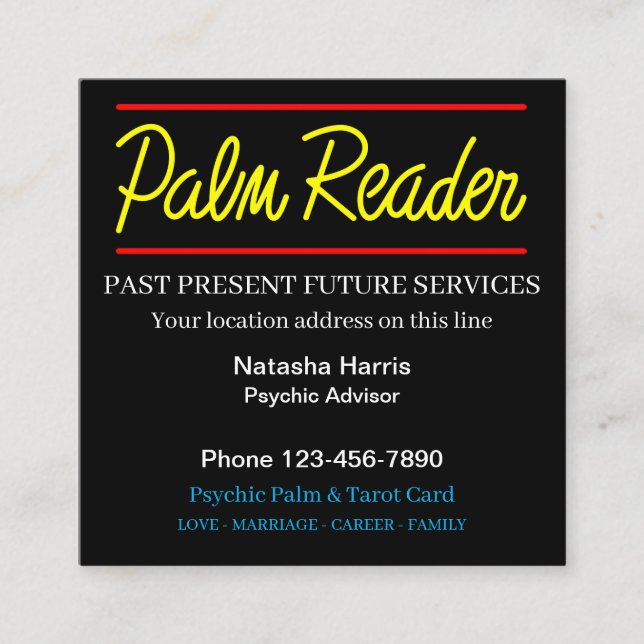 Psychic Palm Reader Square Business Card (Front)