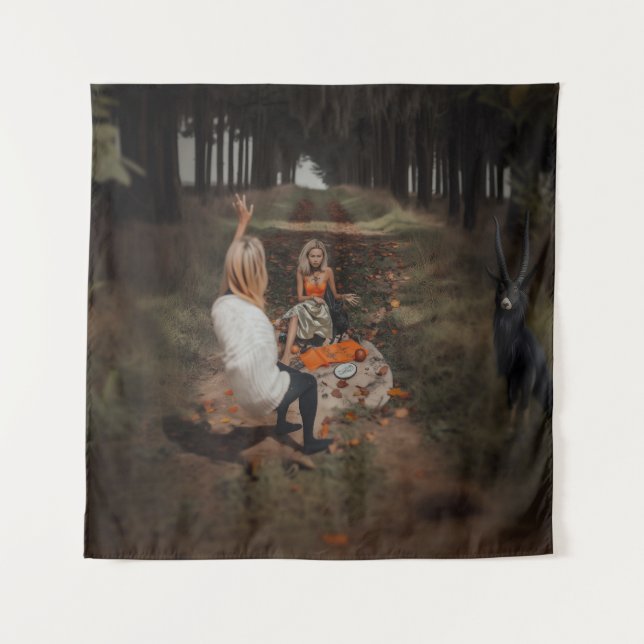 Psychic Reader Medium Witchy Dark Occult AI Art Tapestry (Front)