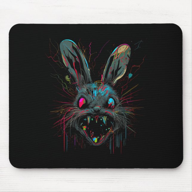 Psycho Crazy Paint Bunny Horror Illustration Mouse Pad (Front)
