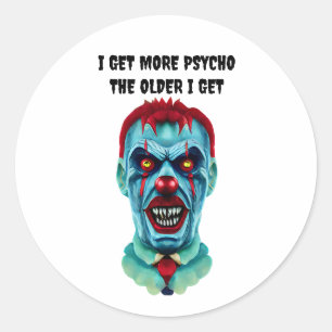 Psycho Creepy Killer Zombie Clown Horror Art   Classic Round Sticker