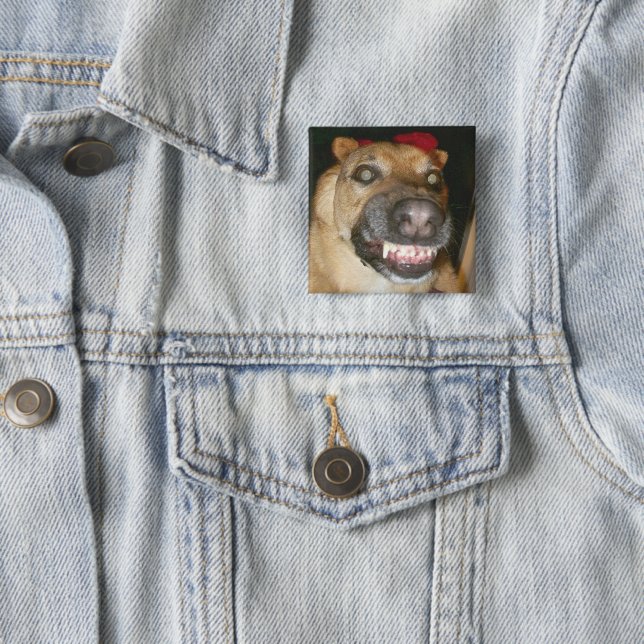 Psycho German Shepherd Dog Scary Evil 15 Cm Square Badge (In Situ)