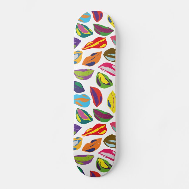 Psycho retro colourful pattern Lips Skateboard (Front)