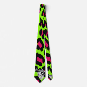 Psycho Skull Lime Green Leopard Tie