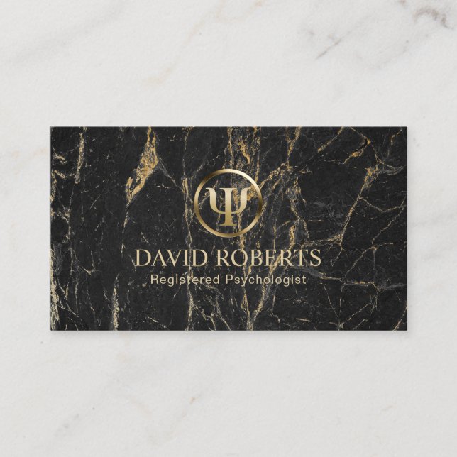 Psychologist Black & Gold Marble Appointment Card (Front)