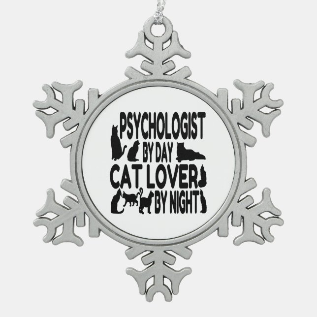 Psychologist by Day Cat Lover by Night Snowflake Pewter Christmas Ornament (Front)