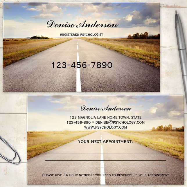 Psychologist Counsellor Appointment Business Card (Appointment business card featuring a road to a distant future - great for a psychotherapist)