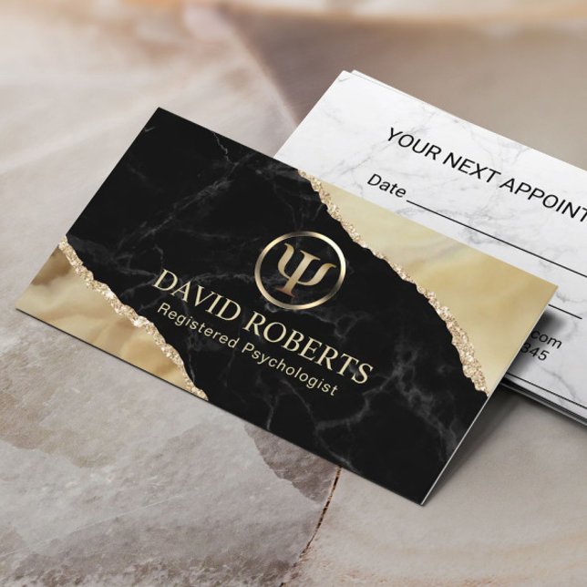 Psychologist Counsellor Modern Gold Marble Agate Appointment Card (Creator Uploaded)
