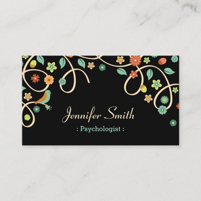 Psychologist - Elegant Swirl Floral Business Card (Front)