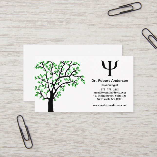 Psychologist Green Tree  Business Card (Front/Back In Situ)