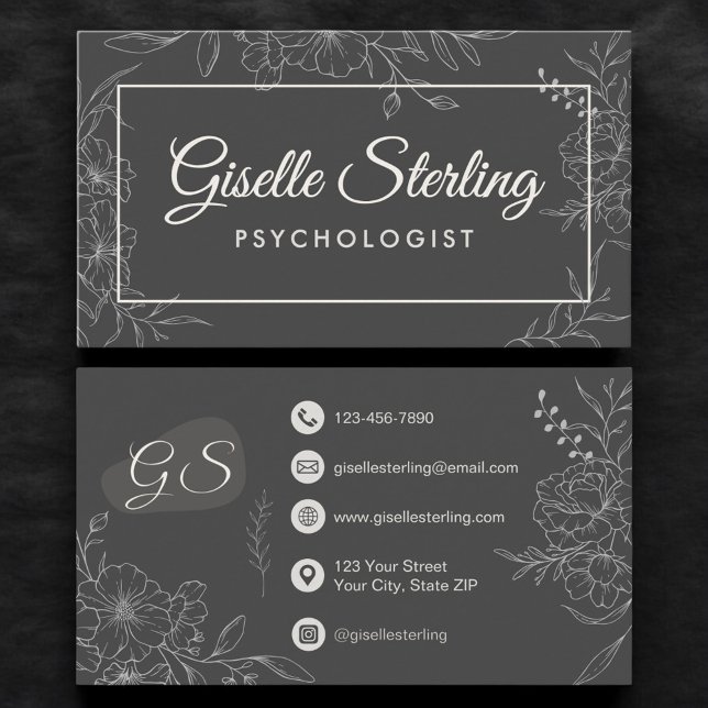 Psychologist Mental Health Floral Botanical Business Card (Creator Uploaded)