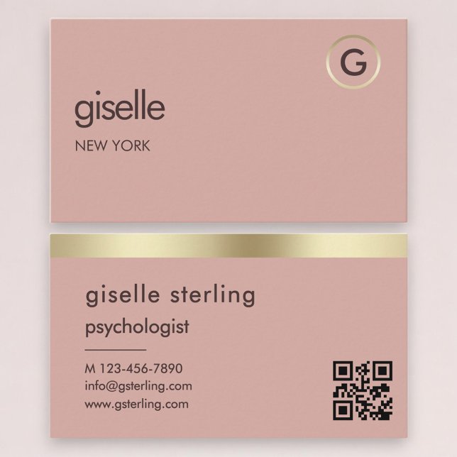Psychologist Pink Gold QR Code Business Card (Creator Uploaded)