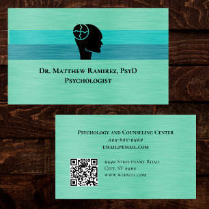 Psychologist Psychiatrist Teal Faux Metal QR Code Business Card