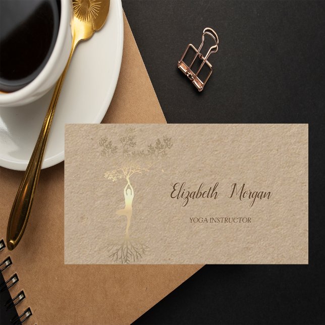 Psychologist Therapist, Gold Tree Silhouette, Yoga Business Card (Creator Uploaded)