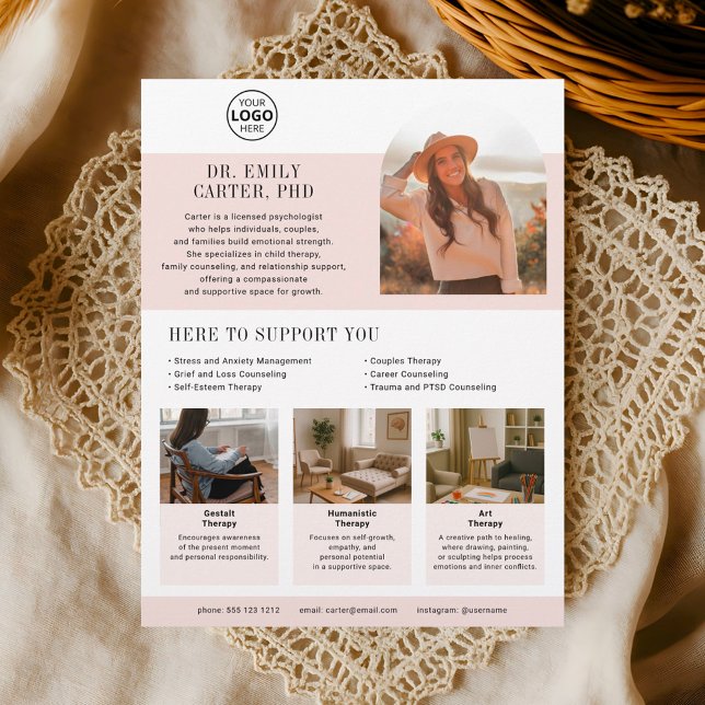 Psychologist Therapist Logo Photo Blush Flyer (Creator Uploaded)
