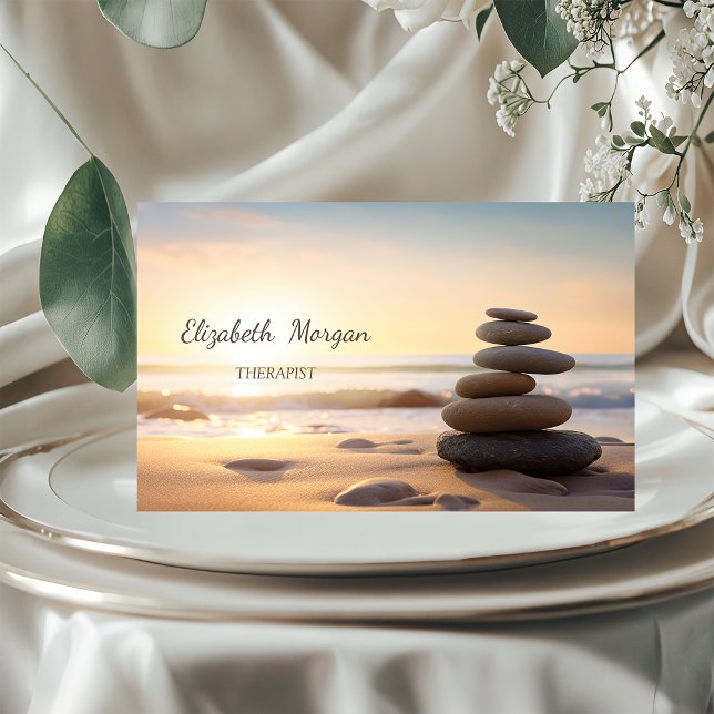 Psychologist Therapist Zen Stones Sunset  Business Card (Creator Uploaded)