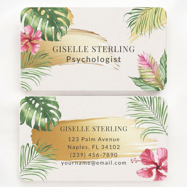 Psychologist Tropical Palm Trees Gold Business Card (Creator Uploaded)