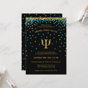 Psychology Graduation Invitation Blue & Gold Psi