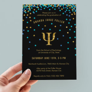 Psychology Graduation Invitation Blue & Gold Psi